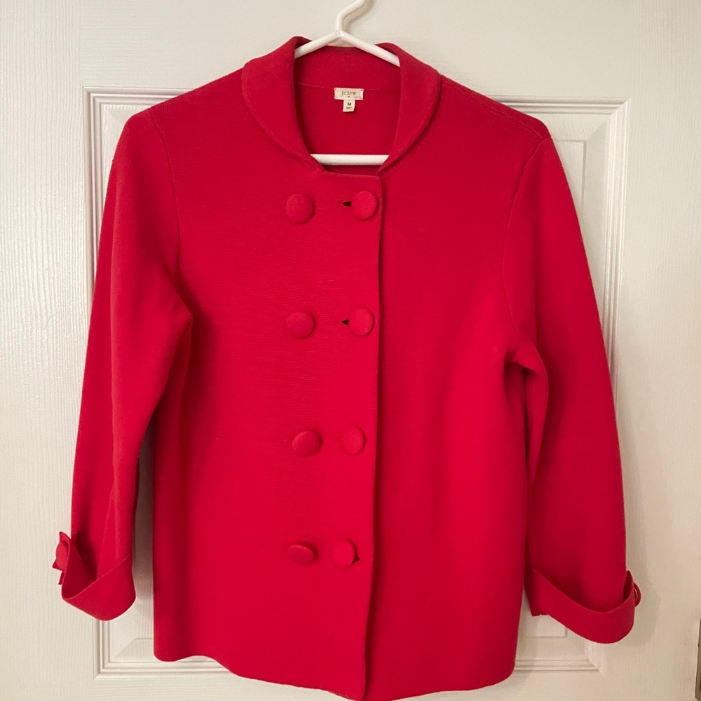 J. Crew Cherry Red Cotton Knit Jacket
